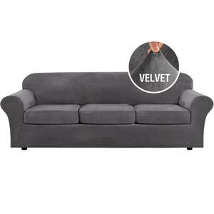 lot 38504 image: H.VERSAILTEX Velvet 4 Piece High Stretch Sofa Slipcover Sofa Cover Furniture Protector Form Fit Luxury Thick Velvet Extra Large Sofa Cover for 3 Cushion Couch Width Up to 105 Inch (XL Sofa, Gray)