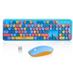 lot 38505 image: FOPETT V2030 Wireless Keyboard and Mouse Combo for Windows, 2.4 GHz Wireless, Full-Sized Keyboard with Optical Mouse, Computer Keyboard, for PC, Laptop - Yellow Colorful (Blue Colorful)