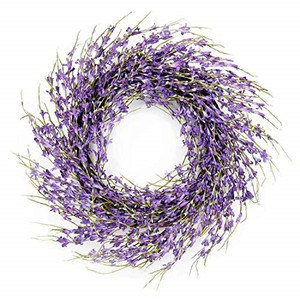 lot 38506 image: Homekaren Spring Wreaths 22 inch for Front Door, Purple Elegant Lavender Floral Wreath for Spring and Summer, Wall and Outdoor Home Decoration