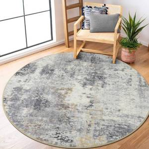 lot 38507 image: Lahome Modern Abstract Round Rug - 5Ft Grey Living Room Rugs Washable Bedroom Circle Rugs Indoor Dining Table Mat, Soft Non Slip Low Pile Contemporary Office Carpet for Playroom Kitchen Coffee Table