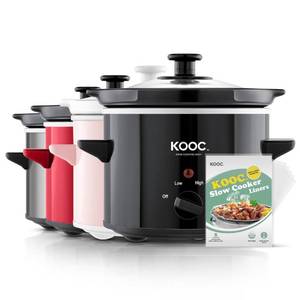 lot 38509 image: KOOC Small Slow Cooker, 2-Quart, Free Liners Included for Easy Clean-up, Upgraded Ceramic Pot, Adjustable Temp, Nutrient Loss Reduction, Stainless Steel, Black, Round