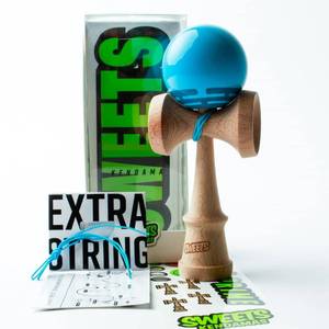 lot 38518 image: Sweets Kendamas Radar Boost Kendama - Sticky Paint, Improves Hand Eye Coordination, Reflexes, Perfect for Beginners, Extra String Accessory Gift Bundle (Blue)