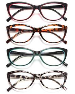 lot 38524 image: EYEURL 4 Pack Cat Eye Reading Glasses for Women, Blue Light Blocking Readers Lightweight Spring Hinge Anti Eyestrain UV Fashion Eyeglasses 4.00