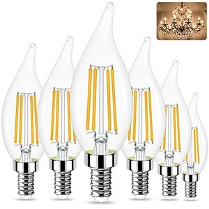 lot 38526 image: Sailstar E12 LED Candelabra Bulbs Dimmable,60 Watt Equivalent 3000K Warm White Chandelier Light Bulbs,4W Filament Candle LED Bulbs,Flame Tip,500 Lumen,Pack of 6