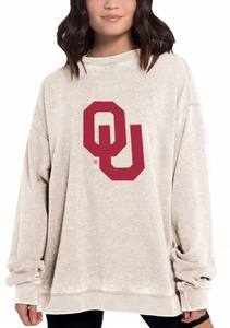 lot 38531 image: Chicka-d NCAA Oklahoma Sooners Womens Campus Crew Pullover, Oatmeal, Large