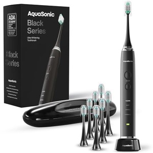 lot 38535 image: Aquasonic Black Series Ultra Whitening Toothbrush - ADA Accepted Power Toothbrush - 8 Brush Heads &amp Travel Case - 40,000 VPM Electric Motor &amp Wireless Charging - 4 Modes w Smart Timer