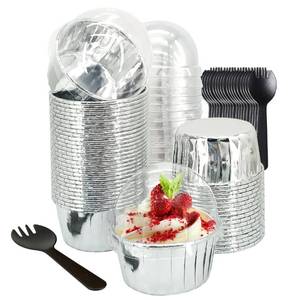 lot 38539 image: 50 Pack Foil Cupcake Liners With Dome Lids,LNYZQUS 5.5 Oz Large Muffin Cups Cupcake Cups,Disposable Muffin Tins Foil Ramekins Pans Cupcake Wrappers Holders,Cupcake Baking Cups-Silver