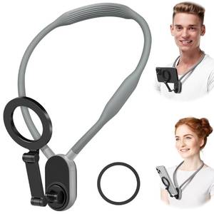 lot 38543 image: Keweis Magnetic Neck Phone Holder Cell Phone Mount, Hand Free POVVlog Flexible Phone Neck Holder Around Chest Stand Video Recording Fit for iPhone 15 14 13 12 Pro Max Plus Mini (Grey)