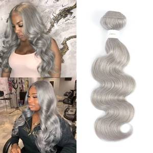lot 38547 image: Grey Body Wave Human Hair Bundles 100% Brazilian Remy Human Hair Bundles Extension (16inch,1PC) 9A Darker Grey Human Hair Weave For Women