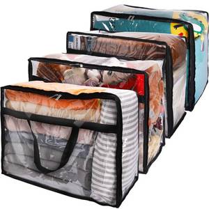 lot 38549 image: SGHUO Clear Zippered Storage Bag, Plastic Vinyl Clear Storage Bag for Blanket Clothes, Comforter, Bedding, Moving Bag with Zipper and Reinforced Handle (4pcs)