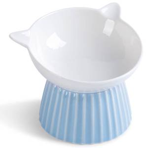 lot 38551 image: Wellbro Ceramic Raised Cat Bowl - Tilted Raised Cat Bowl Anti Vomit Cat Bowls for Indoor Cats Whisker Friendly Pet Feeder for Cats Puppies, Microwave and Dishwasher Safe