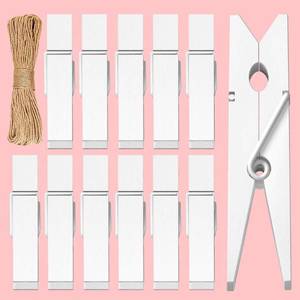 lot 38553 image: Clothes Pins Mini Clothespins White - 100 PCS Wooden Small Clothespins for Pictures with Jute Twine Tiny Photo Paper Clip, Ideal for Baby Shower, Crafts, Chip Clips, Home Office Decoration