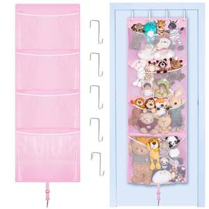 lot 38556 image: Woodoulogy Hanging Stuffed Animal Storage, Over Door Large Plush Toy Organizer with Metal Hook, Baby Accessory Holder Idea for Nursery, Doll & Bear Mesh Hammock Bag for Girl Boy Kid Room