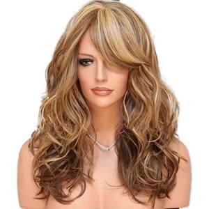 lot 38560 image: JOSKAA 24 inch Long Wavy Wig Ombre Golden Brown Bangs Wigs for Women Synthetic Short Curly Hair Wigs Heat Resistant Fibre for Daily Party Halloween Use(Golden brown)