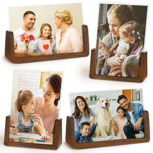 lot 38564 image: Rustic Picture Frame Wooden Photo Frame Decorative Wood Frame with Walnut Wood Base and Acrylic Glass Covers for Tabletop or Desktop Display, 4 x 6 Inch (4 Pieces)