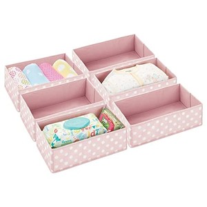 lot 38574 image: mDesign Fabric Drawer Organizer Bins, KidsBaby Nursery Dresser, Closet, Shelf, Playroom Organization, Hold Clothes, Toys, Diapers, Bibs, Blankets, 6 Pack - PinkWhite Polka Dot