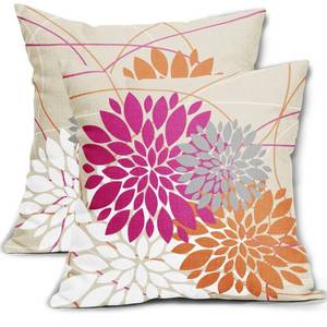 lot 38578 image: Hot Pink and Orange Throw Pillow Covers 18x18 Inch Vibrant Color Dahlia Flower Decorative Pillows Outdoor Farmhouse Decor for Home Sofa Couch Bed Modern Floral Linen Square Cushion Case, Set of 2