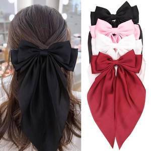 lot 38582 image: MRJ 4 Pcs Silky Satin Hair Bows Big Hair Ribbons for Women Large Hair Clips for Girls Hair Accessories Barrettes Metal Clips Bowknot Aesthetic