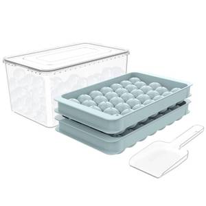 lot 38589 image: WIBIMEN Ice Cube Tray for Freezer with Lid & Bin, 0.8x66 Round Ice Cube Mold with Container, Small Circle Ice Cube Tray Making Sphere Ice Chilling Cocktail Tea Coffee (2 Trays 1 Ice Bucket & Scoop)