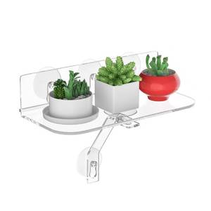 lot 38592 image: Hexsonhoma Clear Acrylic Window Shelf for Plants, Window Sill Plant Shelf with Strong Cup Suction, 12 Inch Hanging Window Plant Shelves for Plants, Camera, Picture Frame(1 Pack)