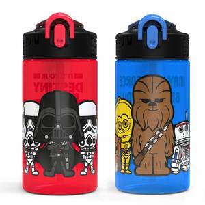 lot 38596 image: Zak Designs PP Park Straw Kids Durable Plastic Spout Cover and Built-in Carrying Loop, Leak-Proof Water Design for Travel, (16oz, 2pc Set), 2 Count (Pack of 1), Darth Vader Bottle 2pk