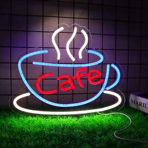 lot 38601 image: Vinray Cafe Neon Sign for Coffee Bar Pub Decor,Blue Wall Art Decoration For Restaurant Living room,Led Light of Cafe,USB Power Supply With Metal Chain.