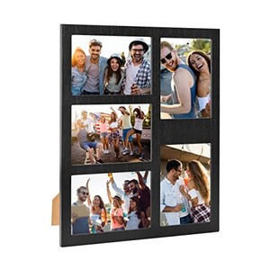 lot 38602 image: MONT PLEASANT Pure black Picture Frame 4x6 with Mat for Five Picture Displays, Rustic Distressed Natural Wood, 4x6 Photo Frame with High Definition Acrylic,5 Openings Matted Collage Black Frame