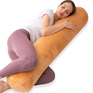 lot 38604 image: 1 MIDDLE ONE Bolster Pillow for Bed, Long Round Body Pillow for Adults with Removable Velvet Cover, Decorative Tube Roll Cylinder Pillow, 47 x 7.87 Inch, Brown