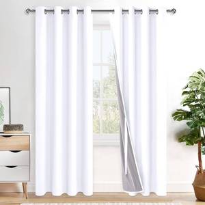 lot 38608 image: XWZO 100% Blackout Curtains 2 Panels with Tiebacks- Heat and Full Light Blocking Window Treatment with Black Liner for BedroomNursery, Grommet Top, White, W52 x L84 Inches Long, Set of 2