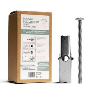 lot 38624 image: Mortice and Tenon Toggle Anchor Bolts - 316 x 3 Drywall Anchors for Hanging Pictures, Shelves, Tv Mount & More - Strong, Easy to Install Picture Hanging Kit  Includes 20 Screws & 20 Anchors