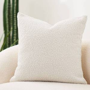 lot 38630 image: DOMVITUS Luxury Decorative Throw Pillow Cover 18 x 18 Inch Textured Boucle Square Sofa Couch Pillow for Living Room Woven Accent Cushion Case, 1PC, Ivory