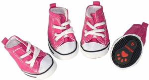 lot 38631 image: URBEST 4 Pcs Pet Dog Puppy Canvas Sport Shoes, Sneaker Boots, Outdoor Nonslip Causal Shoes (8#, Pink)