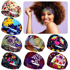 lot 38633 image: WILLBOND 8 Pieces African Headband Stretchy Boho Print Hairband Yoga Running Sports Workout Head Grip Band Elastic Turban Headwrap Head Cloth for Women Girls Hair Accessories (Floral Pattern)