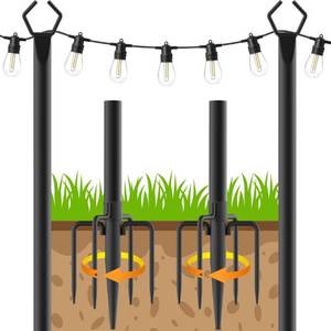 lot 38639 image: Beizelte 10FT Metal String Light Poles for Outside with Fork,Hanging Light Poles for Patio,Backyard,Garden,Deck,Party,Wedding, 2 Pack