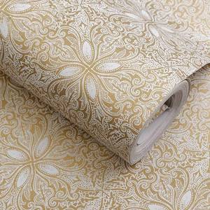 lot 38653 image: LIFAVOVY Gold Floral Peel and Stick Wallpaper Decorative Self Adhesive Shelf Liner Roll 17.7x393