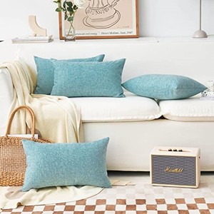 lot 38654 image: Home Brilliant Teal Throw Pillow Covers Rectangular 12x20 Pillow Cover Linen Decorative Bed Pillows Cases for Couch Sofa, 12 x 20 inch (30x50 cm), Set of 4, Teal