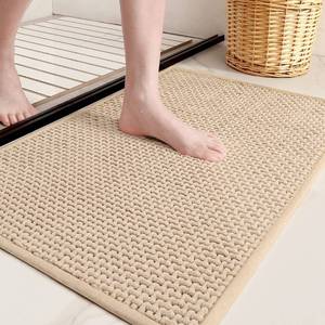 lot 38670 image: Color&Geometry Beige Chenille Bathroom Rugs- Non Slip, Absorbent, Quick Dry, Thin, Washable- 16x24 Small Bath Mat Carpet Bath Rugs for Bathroom Floor, Shower, Sink, Vanity