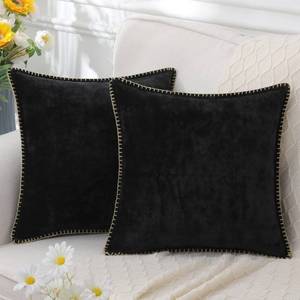 lot 38685 image: decorUhome Chenille Soft Throw Pillow Covers 18x18 Set of 2, Farmhouse Velvet Pillow Covers, Decorative Square Pillow Covers with Stitched Edge for Couch Sofa Bed, Black