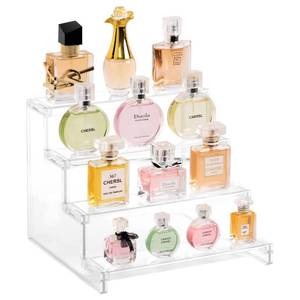 lot 38691 image: Lifewit 4 Tier Clear Display Risers Stand, Plastic Organizers for Figures, Cupcake, Perfume, Dessert, Desktop Display Stand for Organize and Decoration