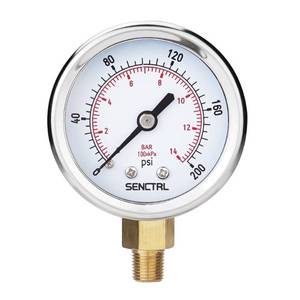 lot 38708 image: SENCTRL 0-200 psi Pressure Gauge, 2 Dial Size, 18 NPT Lower Mount, Waterproof, Stainless Steel Case, for Pneumatic Regulator Air Compressor Portable Tank Water Tire Test