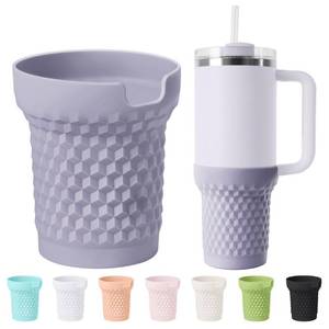 lot 38718 image: Vmini Tall Silicone Boot for Stanley Cup Accessories, Diamond Hexagonal Texture Sleeve Cover Compatible with Stanley Quencher H2.0 40oz and Quencher Adventure 40oz Tumbler (Light Purple)