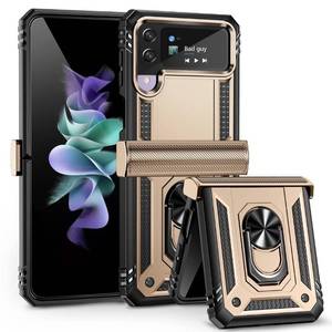 lot 38722 image: THMEIRA Armor Case for Samsung Galaxy Z Flip 4  Z Flip 3 5G, Military Grade Shockproof Samsung Z Flip 4 & Z Flip 3 Case with Hinge Protection with Finger Ring Kickstand, Gold
