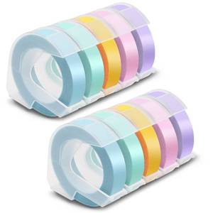 lot 38725 image: Pristar Plastic 3D Embossing Label Tape Self-Adhesive Compatible for Dymo Label Makers Organizer Xpress Pro, Office Mate II, 38 in X 9.8 Ft, Macaroon Color YellowBlueGreenPinkPurple, 10-Pack