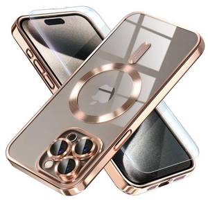 lot 38732 image: Misea Magnetic for iPhone 15 Pro Max Case with MagSafe Never Yellowing Military Grade Drop Protection Full Camera Lens Protector Plating Soft Clear Phone Case for Women Girls, Gold