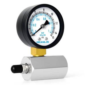 lot 38738 image: MEANLIN MEASURE 0-15Psi 2Steel Double Graduated Air Test Pressure gauges, 34 FNPT Connection, -3-2-3% Accuracy