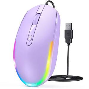 lot 38741 image: seenda Wired Mouse - USB Computer Mouse Wired with RGB Backlit Optical LED Mouse with Attached USB Cord for Laptops Notebooks Chromebook - Purple