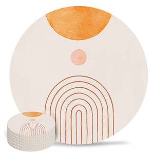 lot 38754 image: Drink Coasters Mid Century Abstract Sun, Absorbent Stone Ceramic Round Coaster for Drinks 6-Piece Set Boho Aesthetic Geometric Minimalist Art Mugs Cup Mats for Kitchen Table Bar Coffee Desk