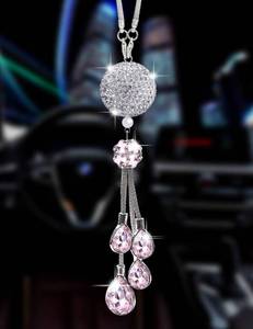 lot 38755 image: Bling Car Accessories for Women and Man,Cute Car Decor for Women,Lucky Crystal Sun Catcher Ornament,Rear View Mirror Crystal Ball Charm Decor (30 mm Clear)(Pink)