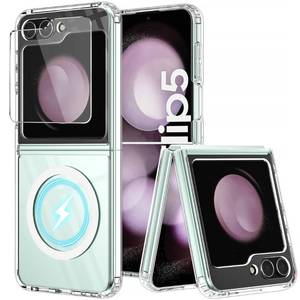 lot 38775 image: KSWOUS for Samsung Z Flip 5 Case Clear Magnetic with 2 Packs Back Screen Protector Compatible with MagSafe Transparent Soft TPU Bumper Shockproof Phone Case for Samsung Galaxy Z Flip 5, 2023