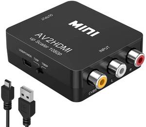 lot 38789 image: Amtake RCA to HDMI Converter, 1080P RCA Composite CVBS AV to HDMI Video Audio Converter Adapter Compatible with N64 Wii PS2 Xbox VHS VCR Camera DVD, Support PALNTSC with USB Power Cable